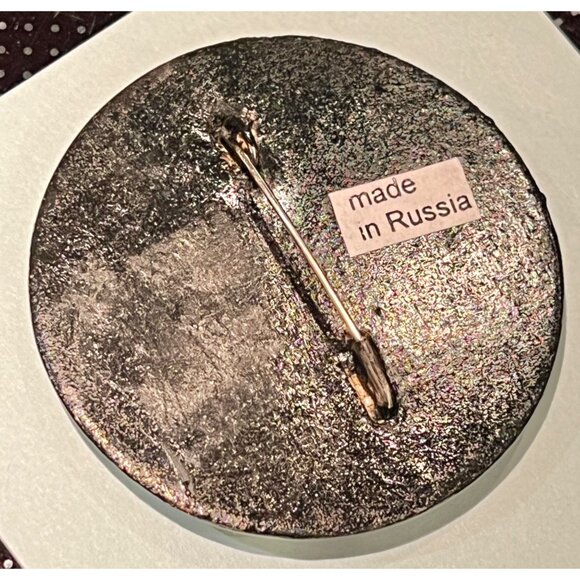 Signed Hand Painted Russian Palekh Brooch & Hexagonal Lacquer Box Gift Floral - Picture 4 of 8